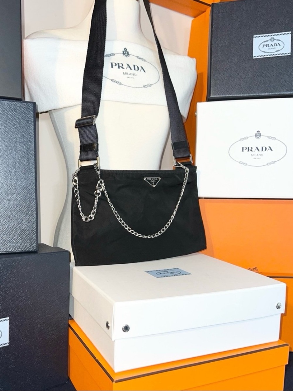 Prada⭐️Black Nylon Crossbody with added Silver Chain! Offers always welcome! - Picture 4 of 13